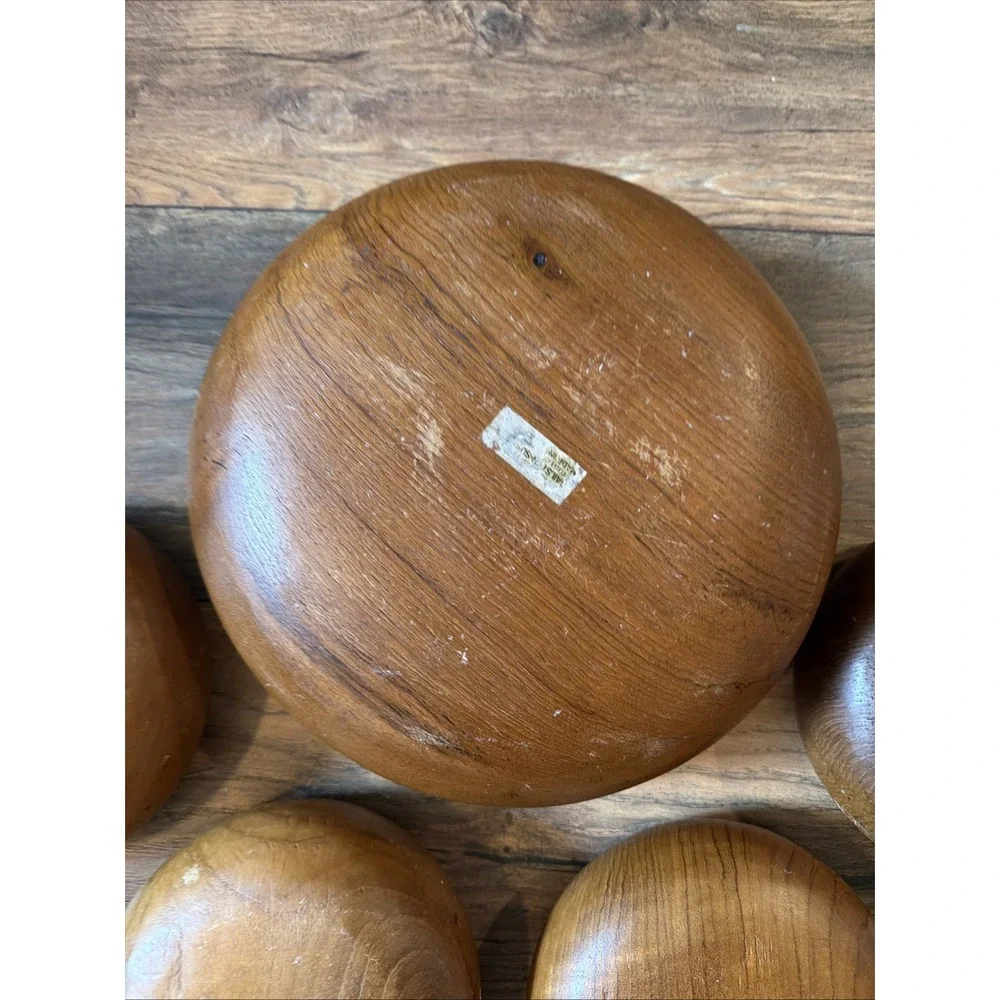 Vtg 60s Gailstyn-Sutton Teak Wood 5pc Set Thailand Salad & Serving Bowls MCM